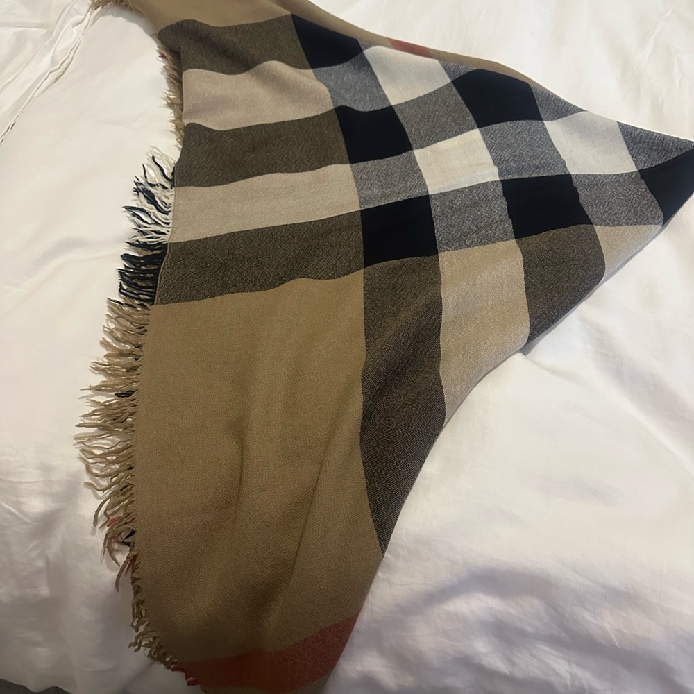 Burberry Merino Classic Check Scarf in Tan, Black, and Red - Picture 5 of 7